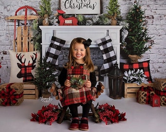 Christmas Fireplace Photo Backdrop, Christmas Photography Backdrop, Christmas Backdrop Christmas Backdrops for Photography Background CHS290