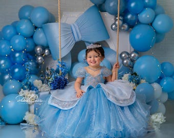 Décoration de gâteau smash bleu noeud, premier anniversaire de bébé garçon photo, arche de ballons 1er anniversaire accessoire WHM945