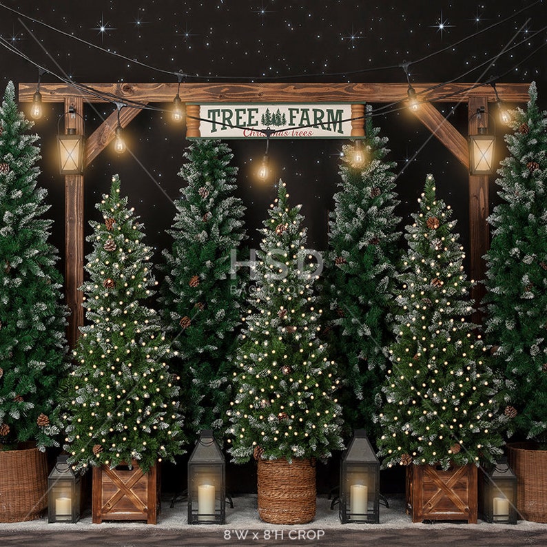 Christmas Backdrop, Christmas Photo Backdrop, Christmas Photography Backdrops, Christmas Tree Farm Backdrop, Xmas Backdrop Pictures CHS359 8'Wx8'H