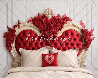 Valentines Day Headboard Photo Backdrop, Bed Backdrop for Photography, Backdrop for Pictures, Portrait Background, Photo Props VD267