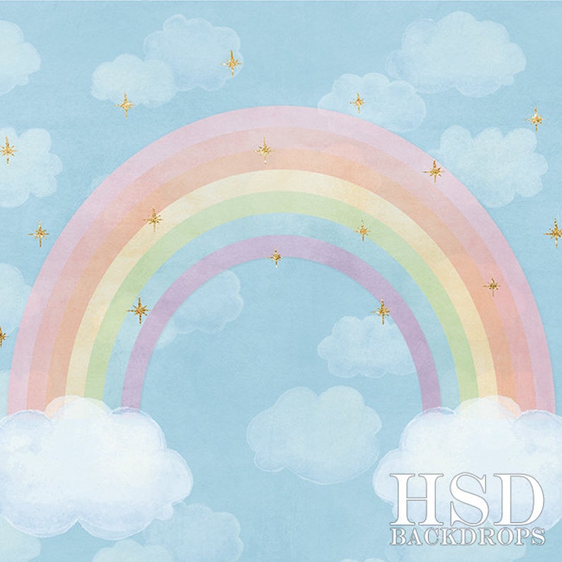 Pastel Rainbow Photography Backdrop Vinyl Canvas, Unicorn Birthday Backdrop Clouds, Photography Background Girls Photo Backdrop WHM141 image 2