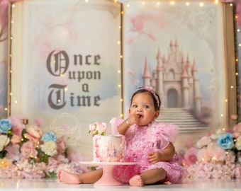 Fairytale Story Book Cake Smash Backdrop - 1st Birthday Backdrop - Girl Cake Smash Background Photography - Princess Backdrop WHM314 LPS