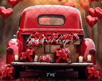 Valentines Day Backdrop, Vintage Truck Valentine's Photo Backdrop, Valentine Photography Backdrop for Pictures, Photo Props VD286