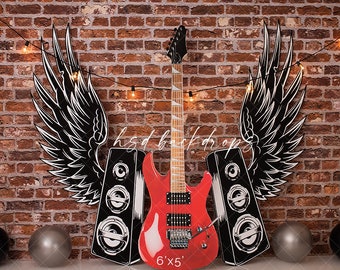 Rock and Roll - Printed Photography Backdrop - Rock n Roll backdrop - Boho Cake Smash Backdrop - Set Up Portrait Backdrop WHM223 CKP