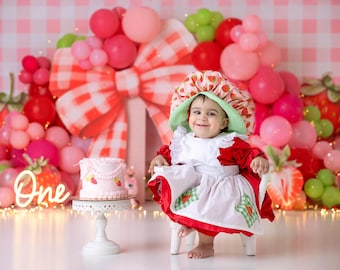 Berry 1st Birthday Cake Smash Backdrop Girl - Strawberry Backdrop First Birthday Photo Background - Photo Backdrop - Photo Props WHM635 PBP