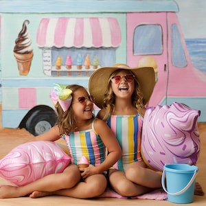 Ice Cream Truck Backdrop, Ice Cream Party Backdrop, Ice Cream Themed Photography Backdrop for Summer Mini Session Portraits SMR320 image 1