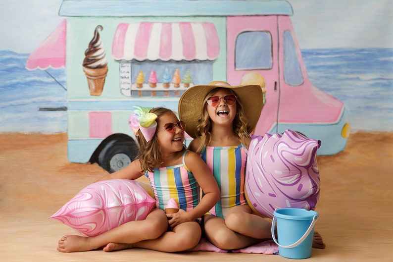 Ice Cream Truck Backdrop, Ice Cream Party Backdrop, Ice Cream Themed Photography Backdrop for Summer Mini Session Portraits SMR320 image 1