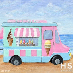 Ice Cream Truck Backdrop, Ice Cream Party Backdrop, Ice Cream Themed Photography Backdrop for Summer Mini Session Portraits SMR320 image 2