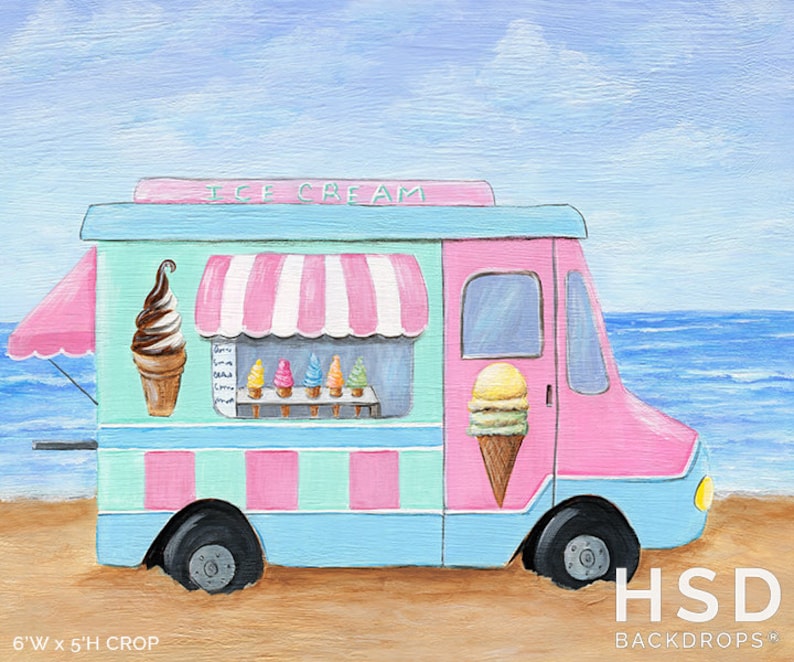 Ice Cream Truck Backdrop, Ice Cream Party Backdrop, Ice Cream Themed Photography Backdrop for Summer Mini Session Portraits SMR320 image 2