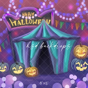 Cute Halloween Photo Backdrop for Pictures, Halloween Circus Backdrop, Halloween Birthday Backdrop, Halloween Photography Backdrop FALL349