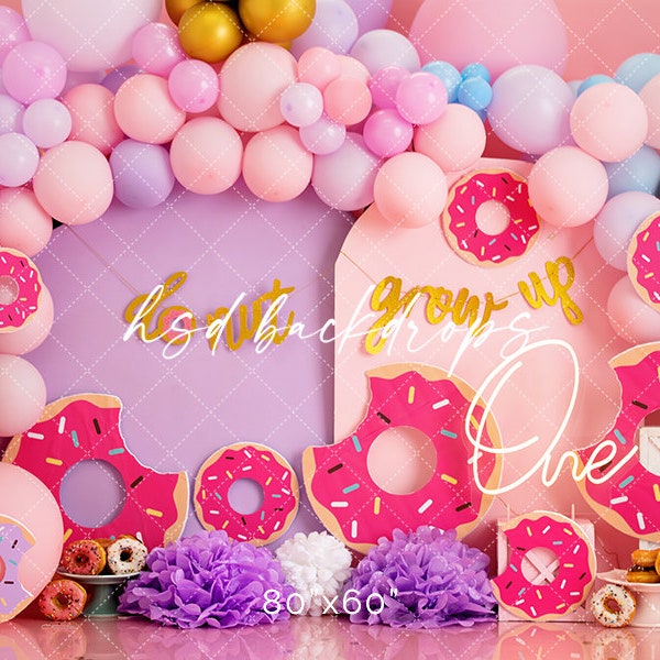 Donut Backdrop | Donut Grow Up Backdrop Girl | Donut Birthday Backdrop Cake Smash | Donut Party | Photography Background | WHM229 ERP