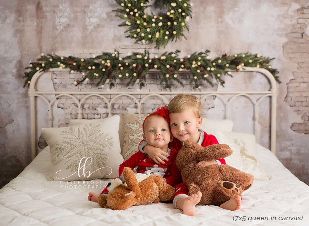 Christmas Headboard Photography Backdrop, Christmas Bed Backdrop, Bed
