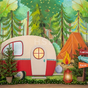 Camping Backdrop, Camping Photo Backdrop, One Happy Camper Photo Backdrop, Camping Themed Backdrop, Camper Photo Backdrop Summer Mini SMR360