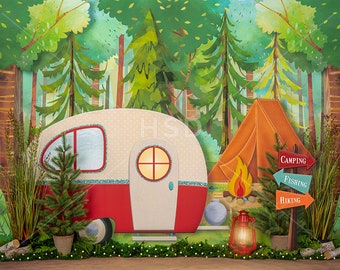Camping Backdrop, Camping Photo Backdrop, One Happy Camper Photo Backdrop, Camping Themed Backdrop, Camper Photo Backdrop Summer Mini SMR360