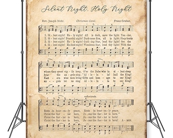 Christmas Hymn Backdrop for Photography, Photo Booth Backdrop, Outdoor Backdrop, Window Banner, Music Silent Night Church Backdrop CHS558