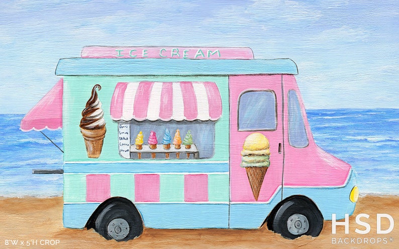 Ice Cream Truck Backdrop, Ice Cream Party Backdrop, Ice Cream Themed Photography Backdrop for Summer Mini Session Portraits SMR320 image 4