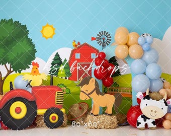 Vieux gâteau Macdonald smash toile de fond - animaux de la ferme toile de fond premier anniversaire photo fond - grange toile de fond - accessoires photo WHM630 PBP
