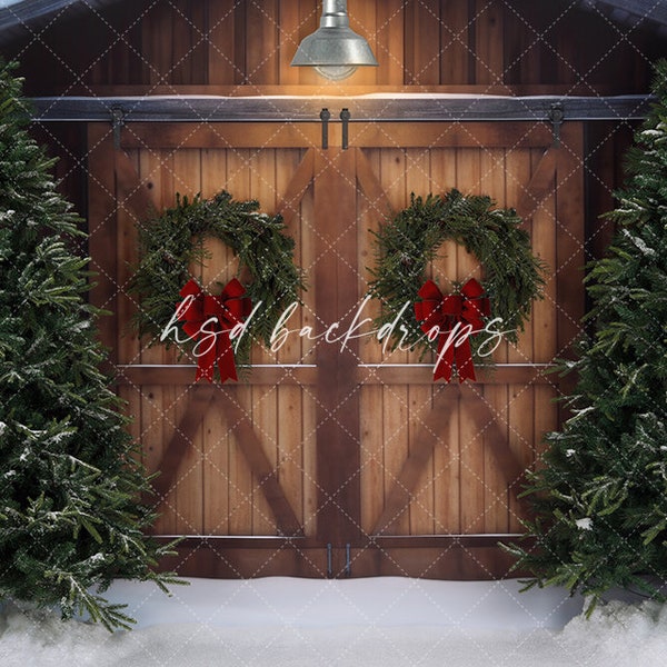 Christmas Barn Doors Backdrop for Photography, Christmas Photo Backdrop, Christmas Background, Winter Backdrop Holiday Pictures CHS472