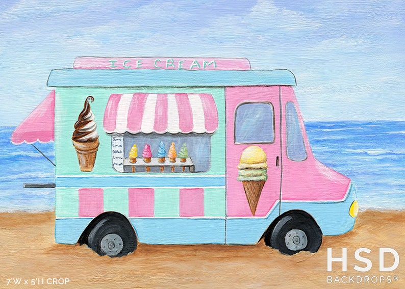 Ice Cream Truck Backdrop, Ice Cream Party Backdrop, Ice Cream Themed Photography Backdrop for Summer Mini Session Portraits SMR320 image 3