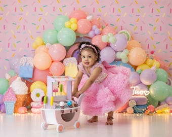 Sweet One Cake Smash toile de fond - crème glacée 1er anniversaire toile de fond fille - décors imprimés pour la photographie - accessoire photo Cake Smash WHM613 PBP