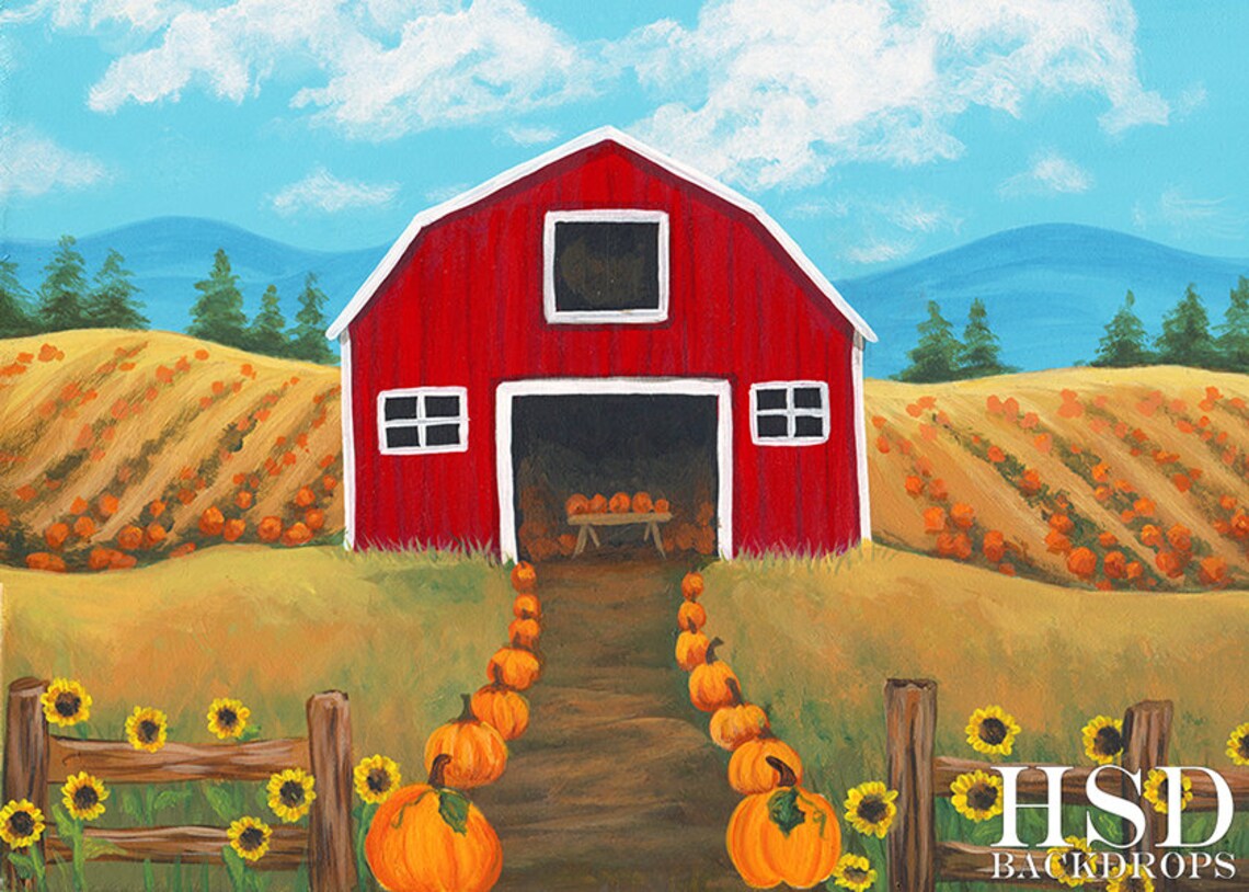 Red Barn Fall Photo Backdrop Fall Photography Backdrop Fall Etsy