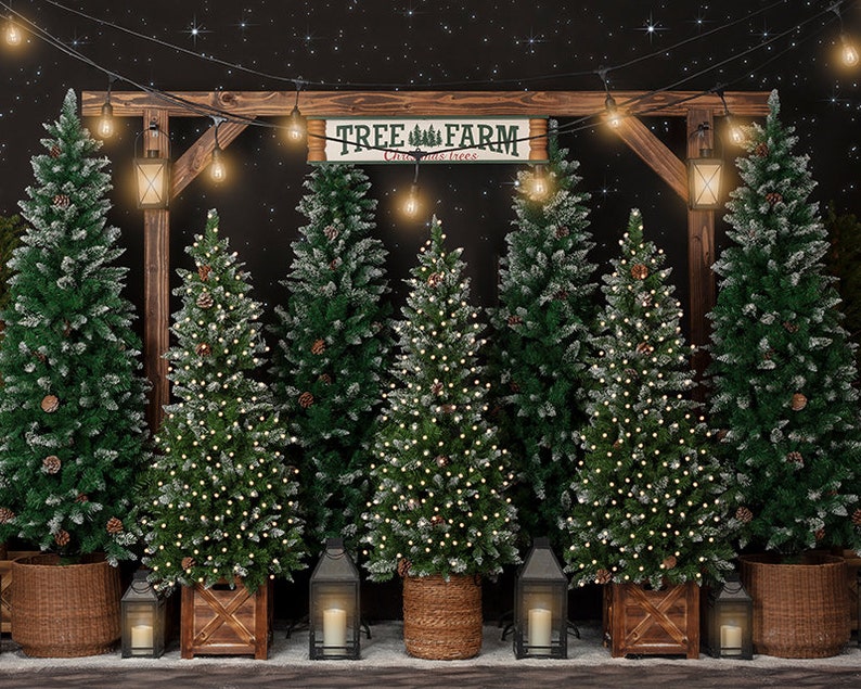 Christmas Backdrop, Christmas Photo Backdrop, Christmas Photography Backdrops, Christmas Tree Farm Backdrop, Xmas Backdrop Pictures CHS359 image 1