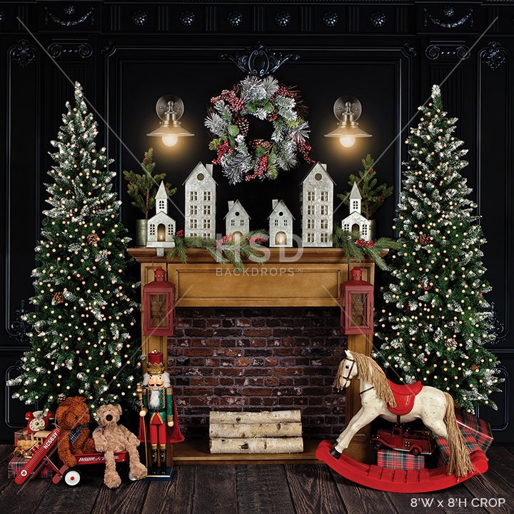 Christmas Photo Backdrop Fireplace Xmas Tree Candle LV-977 – Dbackdrop