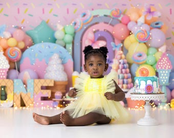 Sweet One Backdrop -  1st Birthday Backdrop - Girls Cake Smash Background Photography - Two Sweet Printed Backdrop - Photo Props WHM483 PBP