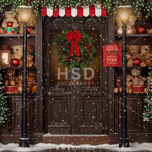 Christmas Backdrop, Teddy Bear Store Backdrop, Christmas Village ...