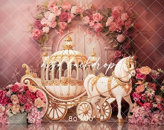 Princess Cake Smash Backdrop Girl - 1st Birthday Cake Smash Photo Background - Princess Carriage Photo Backdrop - Photo Props WHM626 JTP