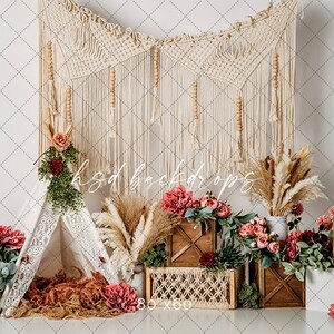 Boho Theme Backdrop - Boho Cake Smash Backdrop Girl - Printed Photography Backdrop -  Cake Smash Props - Photo Background WHM372 HCP