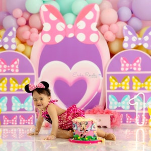 Birthday Bowtique Backdrop - Bow Theme Backdrop - Printed Photography Backdrop - Cake Smash Backdrop Girl Set Up Backdrop WHM333 ERP
