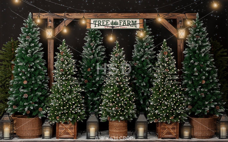 Christmas Backdrop, Christmas Photo Backdrop, Christmas Photography Backdrops, Christmas Tree Farm Backdrop, Xmas Backdrop Pictures CHS359 8'W x 5'H