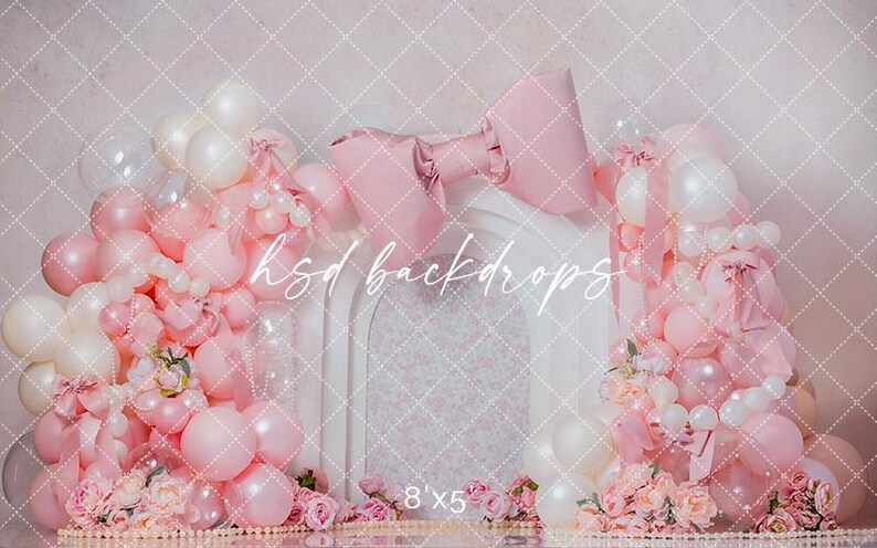 Beground Rpp Pink Bow Arch Cake Smash Backdrop Girl - 1st Birthday Cake Smash Photo ...