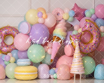 Donut Cake Smash Backdrop -  Candy Birthday Backdrop - Sweet One Girl Cake Smash Background Photography - Pastel Backdrop WHM474 LPS