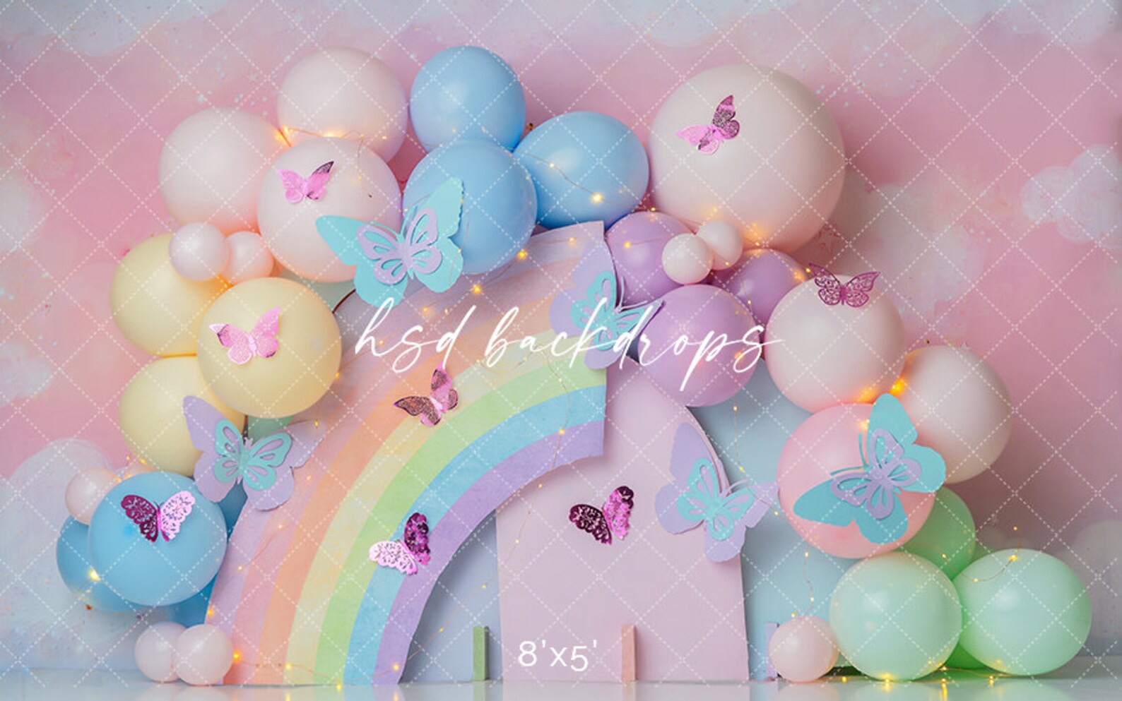 Pastel Rainbow Balloon Backdrop - Birthday Cake Smash Backdrop Girl ...