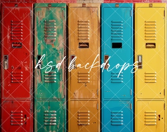 Vintage School Lockers Back to School Backdrop - Fall Photo Backdrop - Autumn Photography Background - Daycare Preschool Backdrop BTS118