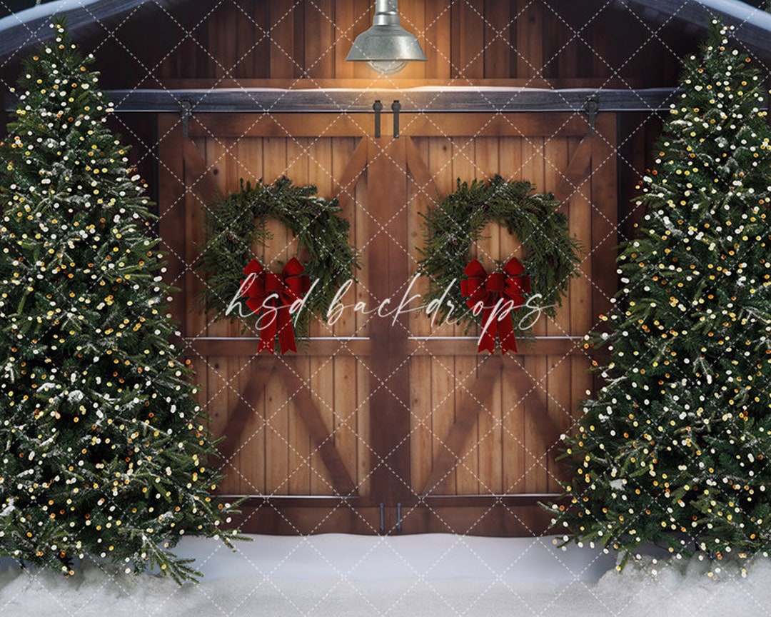 Christmas Barn Doors Backdrop for Photography, Christmas Photo Backdrop