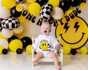 One Happy Dude Backdrop - Printed Photography Backdrop - Birthday Backdrop - Boys Cake Smash Backdrop - Set Up Portrait Backdrop WHM239 CKP