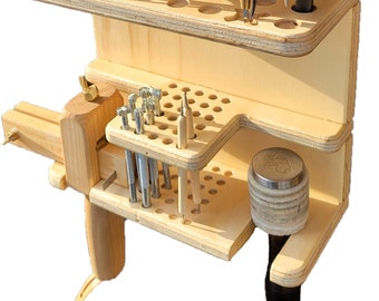 Rangement d'outils de maroquinier modulable en bois