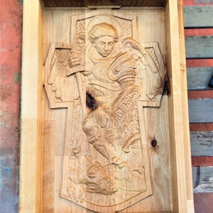 Archangel Gabriel Valet Catchall Dump Tray 3D wood carving Baltic Birch wood 14x9