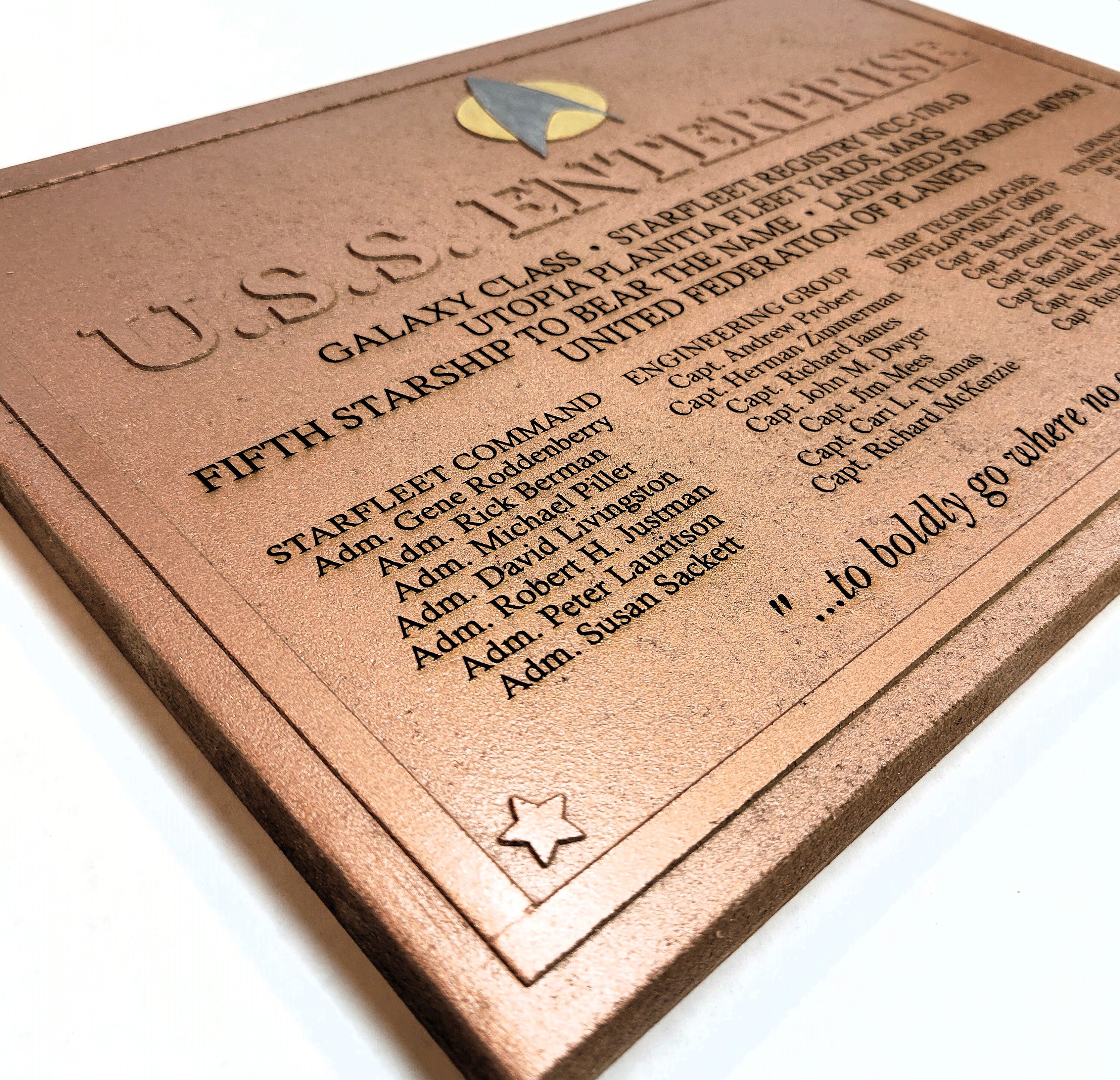 Star Trek USS Enterprise D Dedication Plaque Replica MDF 16x12 NCC