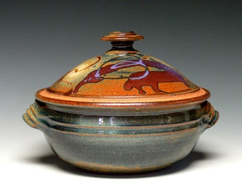 Wheel Thrown Baking Dish 2 qt., Covered Serving Bowl, Pottery Casserole Dish