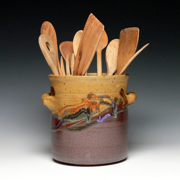 Pottery Utensil Crock, Stoneware Utensil Holder, Ceramic Kitchen Utensil Vase, Wine Chiller