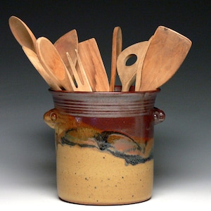 Kitchen Utensil Holder, Pottery Utensil Crock, Utensil Vase, Wine Chiller