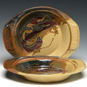 Handmade Pasta Bowls, Pottery Au Gratin Dishes - Set of 2, Stoneware Salad Bowls