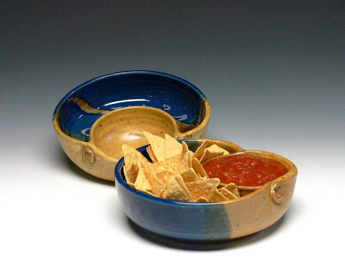 Pair of Personal Chip Dips, Stoneware Chip Dip, Pottery Chip and Dip