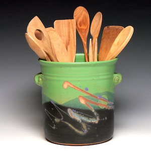 Large Utensil Crock, Stoneware Utensil Holder, Ceramic Kitchen Utensil Vase, Wine Chiller, Wheel Trown Pottery Utensil