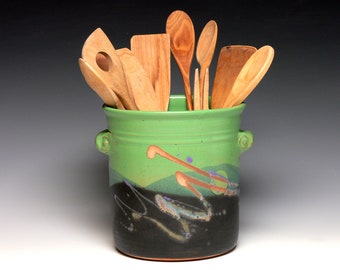 Large Utensil Crock, Stoneware Utensil Holder, Ceramic Kitchen Utensil Vase, Wine Chiller, Wheel Trown Pottery Utensil
