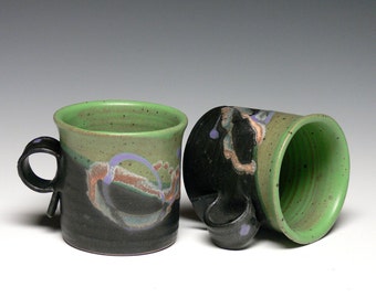 Pair of Stoneware Pottery Mugs, Hand Thrown Mugs. Coffee Mugs, Ceramic Mugs, Coffee Cuup